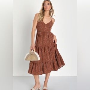 Lulus NWT Essentially Adorable Brown Floral Midi Dress